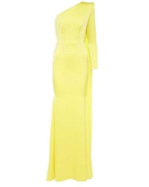 Alex Perry Caped One-Shoulder Satin Gown - Yellow