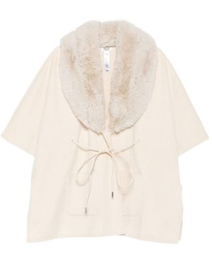 Liu Jo Faux-Fur Collar Tie-Fastening Cape - Natural