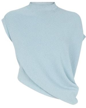 Fendi Asymmetric Hem Cape-Sleeved Crewneck Sweater - Blue