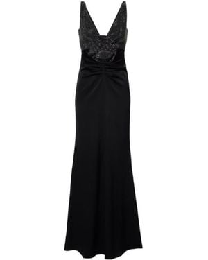 Roland Mouret Floral-Appliqué Embellished Satin Crêpe Gown - Black