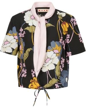 Marni Floral Short Sleeved Blouse - Black