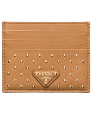 Prada Studded Leather Card Holder - Natural