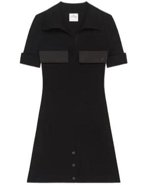 Courreges Ribbed-Knit Polo Mini Dress - Black
