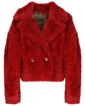 Herno Cropped Fur Jacket - Red