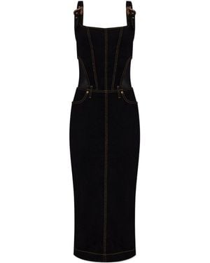 Versace Jeans Couture Couture Contrast-Stitching Sleeveless Denim Dress - Black