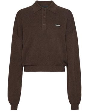 ROTATE BIRGER CHRISTENSEN Long Sleeved Cropped Knit Polo Shirt - Brown