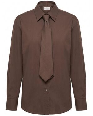 Brunello Cucinelli Tie-Detail Cotton Shirt - Brown