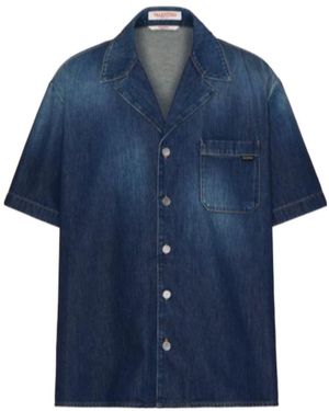 Valentino Straight Hem Denim Bowling Shirt - Blue
