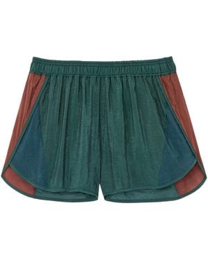 Saint Laurent Color-Blocked Curved Hem Shorts - Green
