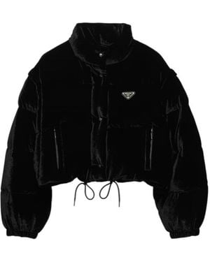 Prada Convertible Cropped Velvet Down Jacket - Black