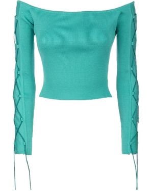 GIUSEPPE DI MORABITO Off-Shoulder Lace-Up Top - Green