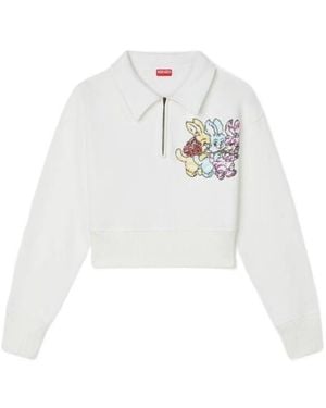 KENZO Cartoon Embroidered Cropped Polo Sweatshirt - White