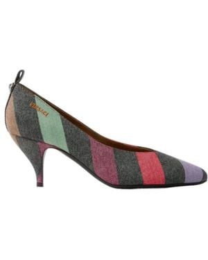 Versace Tina Striped Denim Pumps 65 Mm - Brown