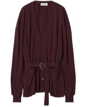 Lanvin Belted Balloon-Sleeve Cardigan - Purple