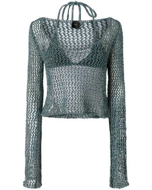 Pinko Halterneck Triangle-Cup Knitted Top - Blue