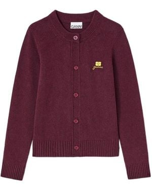 Ganni Burgundy Wool Mix Cardigan - Purple