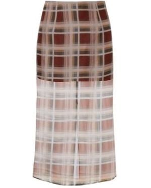 FRAME Check Silk Midi Skirt - Brown