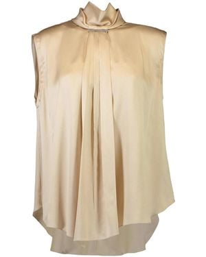 Brunello Cucinelli Monili-Embellished Pleated Blouse - Natural