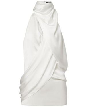 Balmain Draped Halterneck Silk Top - White