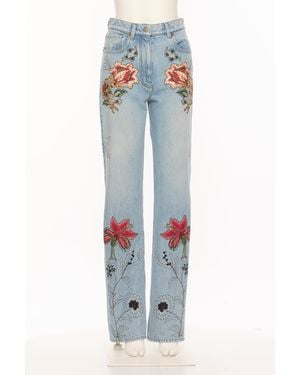 Valentino Floral Embroidered Straight Leg Jeans - Blue