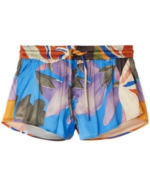 Donde Esteban Printed Satin Shorts - Blue