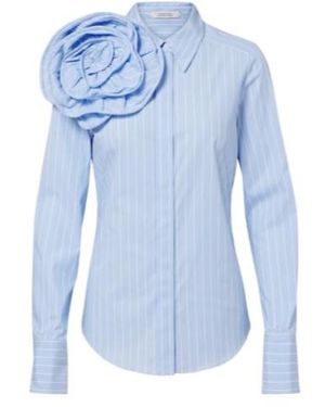 Dorothee Schumacher Striped Power Floral-Appliqué Cotton-Blend Shirt - Blue