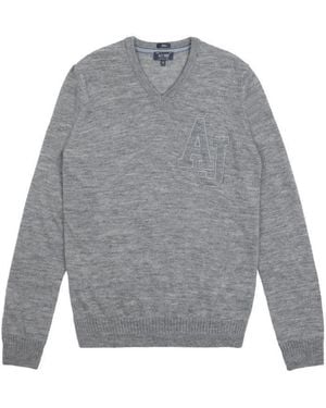 Armani Jeans V-Neck Logo Pullover - Grey