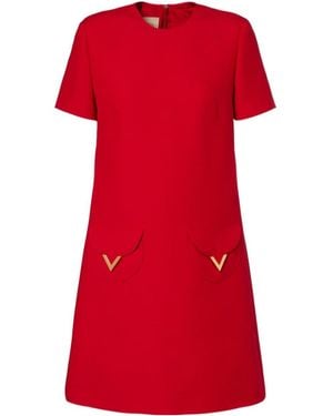 Valentino Crepe Couture Vgold Minidress - Red