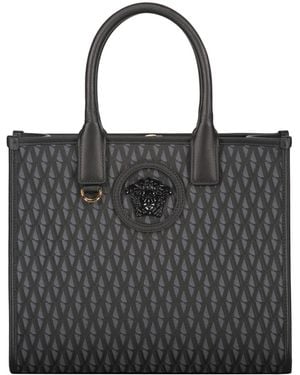 Versace Small V Allover La Medusa Tote Bag - Black