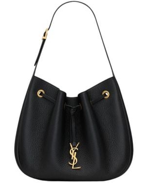Saint Laurent Paris Vii Logo Plaque Shoulder Bag - Black