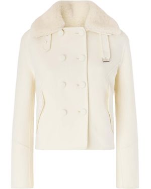 Ermanno Scervino Double-Breasted Fur Collar Jacket - White