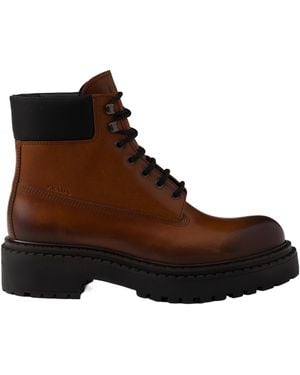 Prada Leather And Re-Nylon Work Boots - Brown