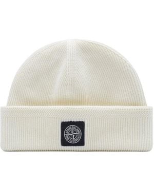 Stone Island Compass Logo Patch Beanie - White