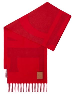 Loewe Jacquard Logo Fringed Scarf - Red