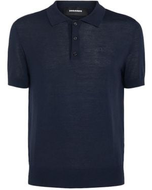 DSquared² Woolen Long-Sleeved Polo Shirt - Blue