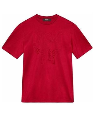 MCM Logo Printed Round Collar T-Shirt - Red