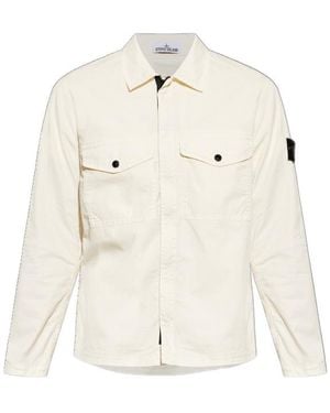 Stone Island Logo Patch Zip-Up Jacket - Natural