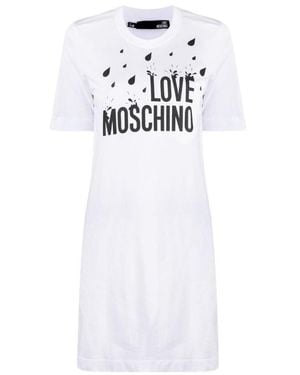 Moschino Logo Print Cotton T-Shirt Dress - White