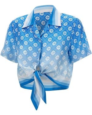 CASABLANCA Knotted Cropped Shirt - Blue