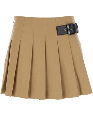 DUNST Belted Pleated Mini Skirt - Natural