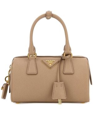 Prada Triangle-Patch Zipped Tote Bag - Natural