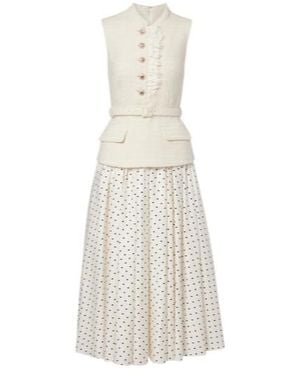 Self-Portrait Polka Dot Tweed Midi Dress - White