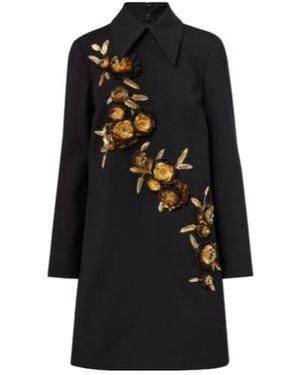 Carolina Herrera Embellished Wool-Blend Shift Dress - Black