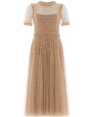 Needle & Thread Sequin-Embellished Smocked Midi Dress - Natural