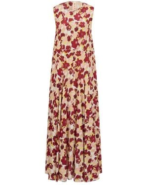 Marni Floral Pleated Sleeveless Dress - Red
