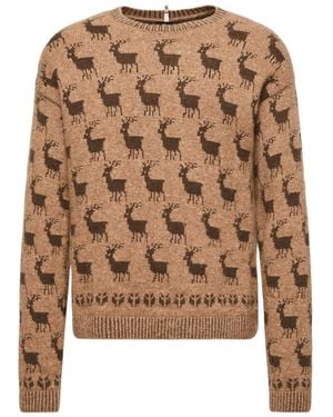 Moncler Moose Jacquard Alpaca Wool Blend Jumper - Brown