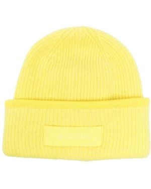 Jacquemus Logo Patch Ribbed Beanie - Yellow