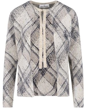 Vivienne Westwood Frayed Check Knitted Sweater - Gray