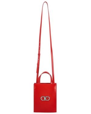 Ferragamo Gancini-Plaque Mini Tote Bag - Red