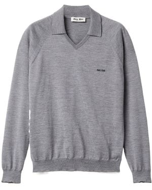 Miu Miu Wool Polo Sweater - Gray